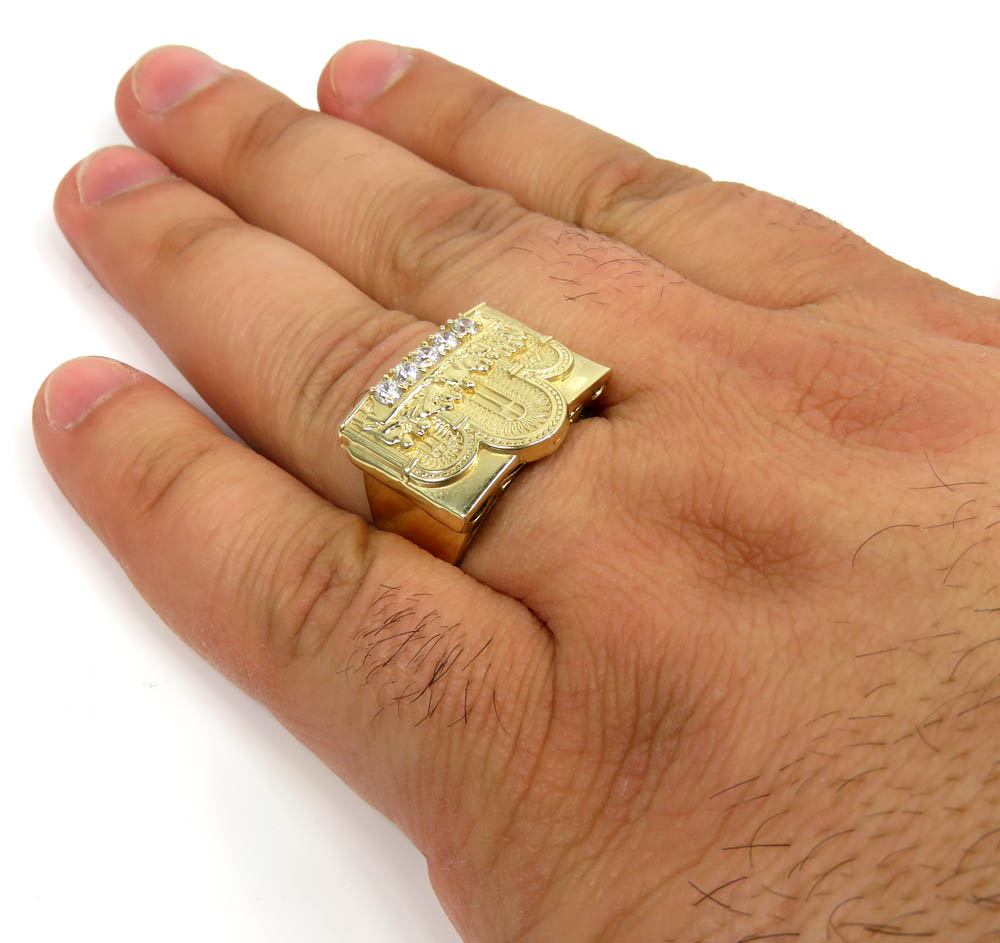 10k yellow gold the last supper cz ring 0.30ct 