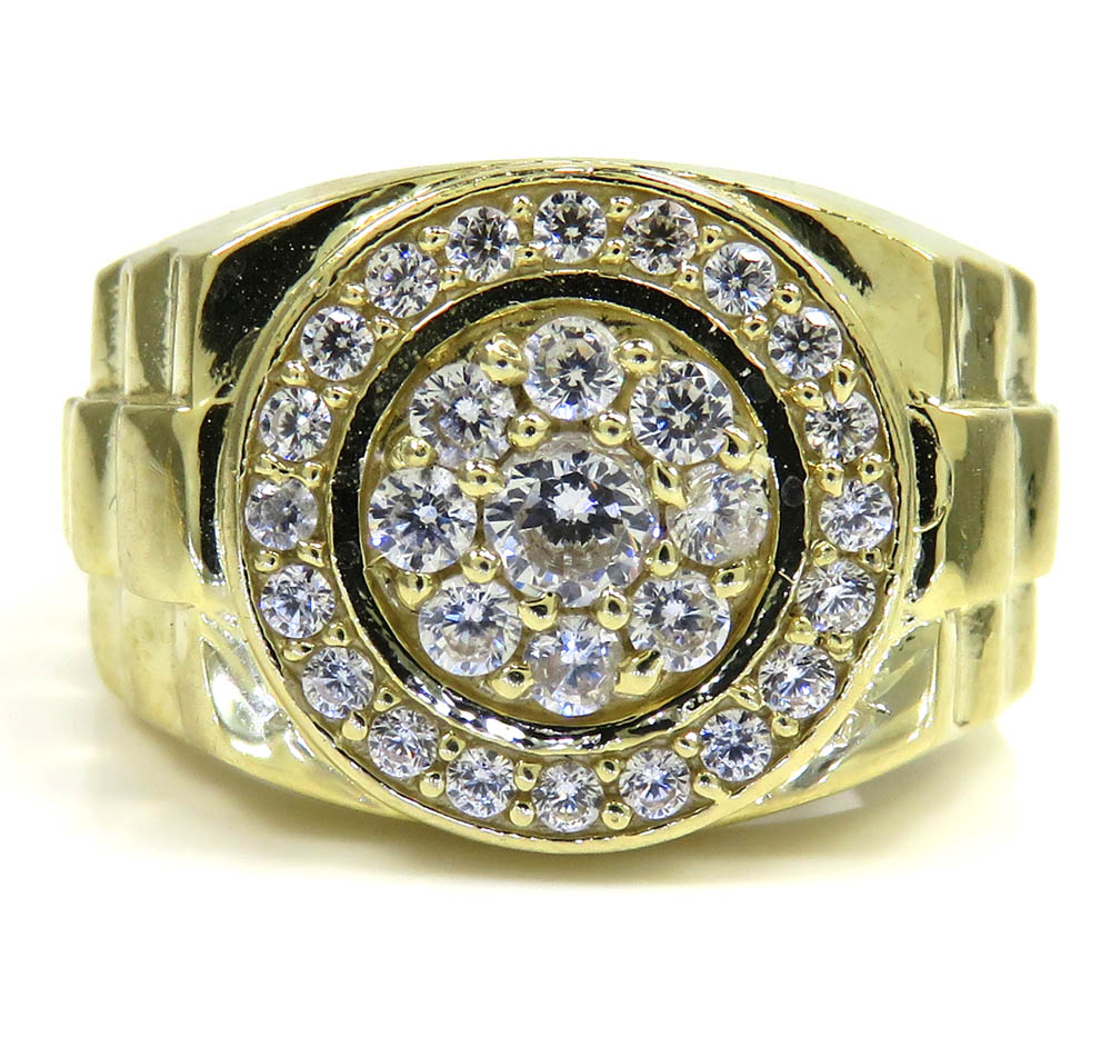 10k yellow gold cz cluster presidential style double circle ring 1.50ct - Image 2