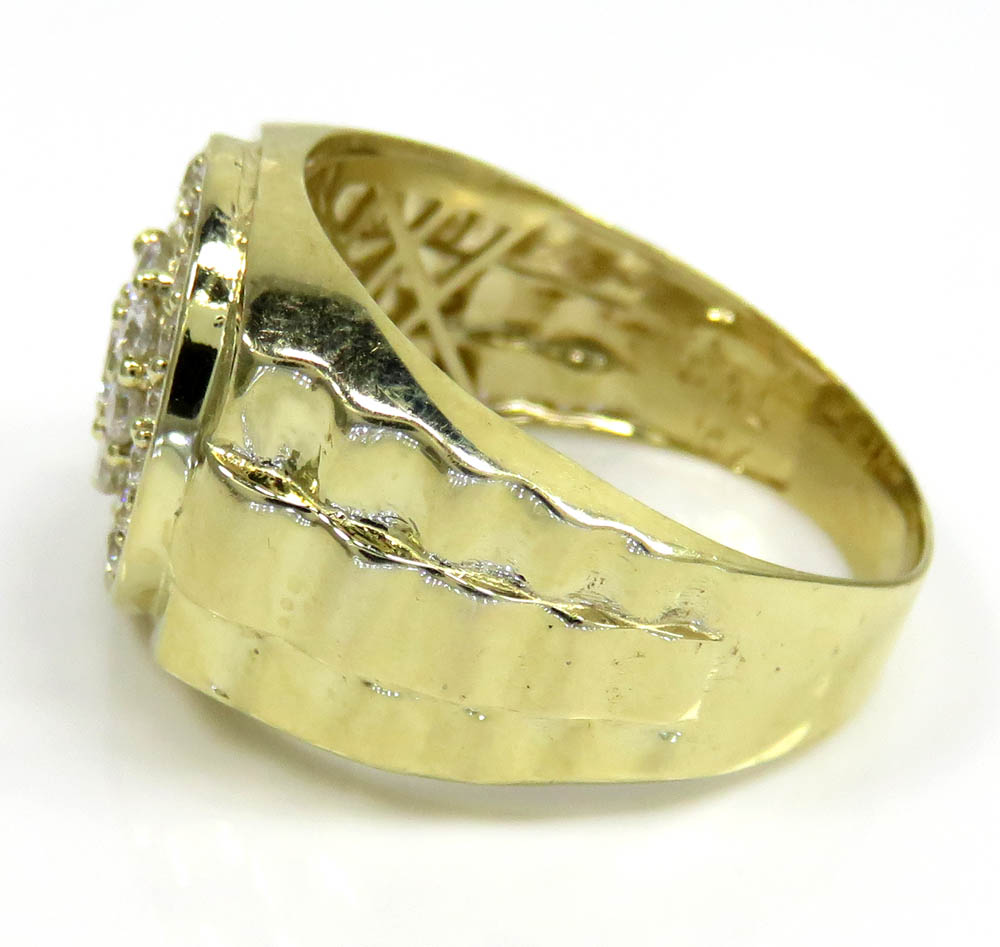 10k yellow gold cz cluster presidential style double circle ring 1.50ct