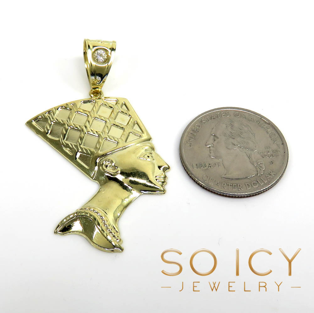 10k yellow gold closed back nefertiti medium head pendant