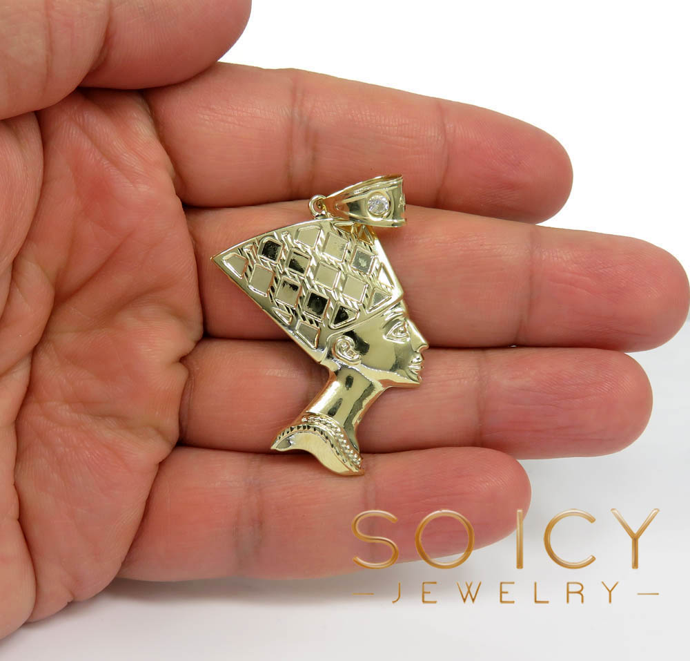 10k yellow gold closed back nefertiti medium head pendant - Image 5