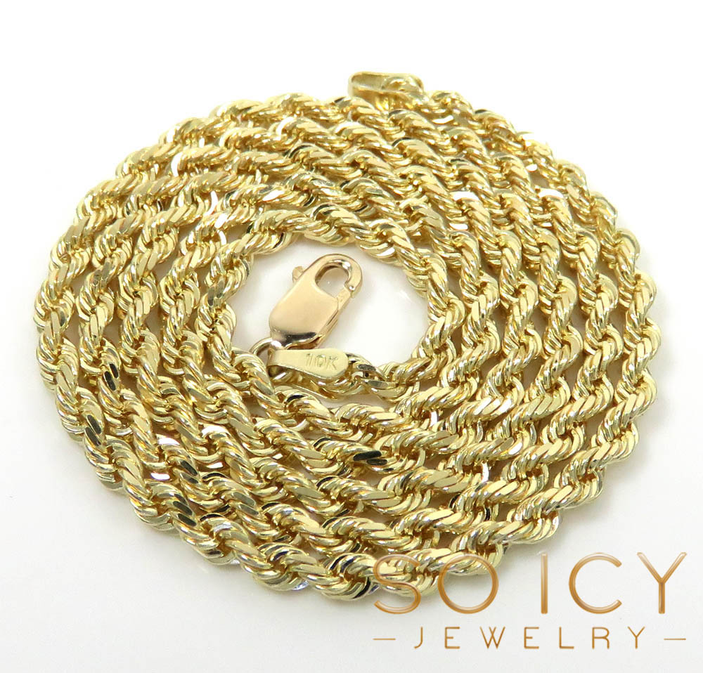 10k yellow gold solid rope link chain 18-26 inch 3mm