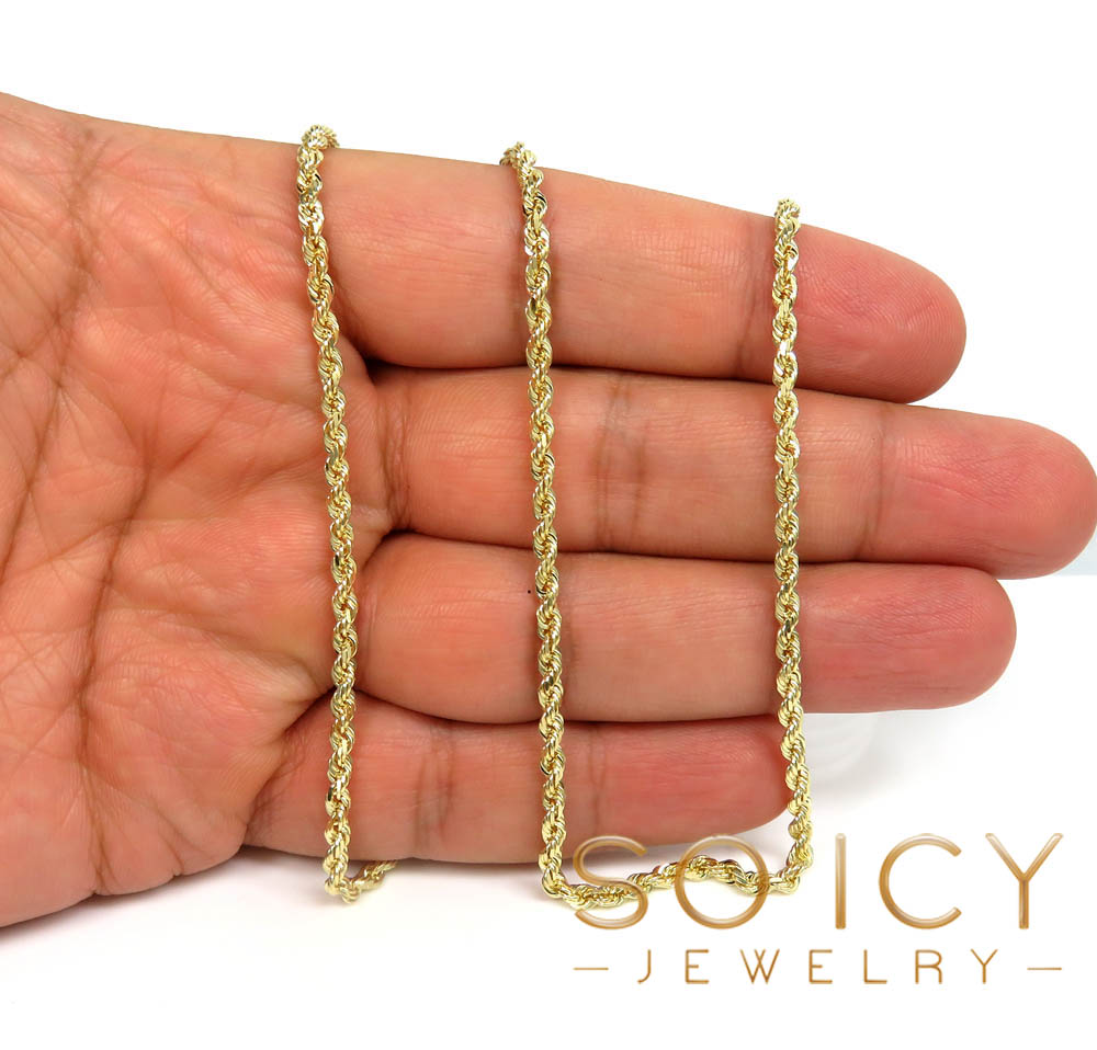 10k yellow gold solid rope link chain 18-26 inch 3mm