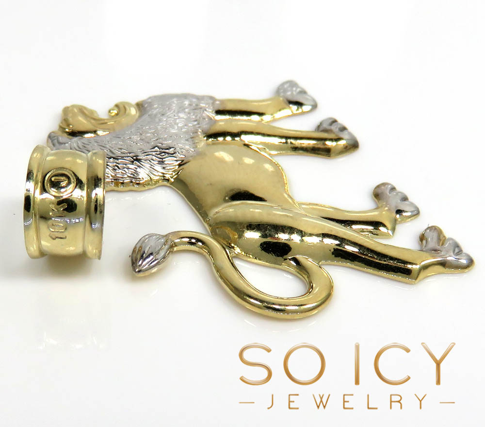 10k two tone small closed back lion pendant 