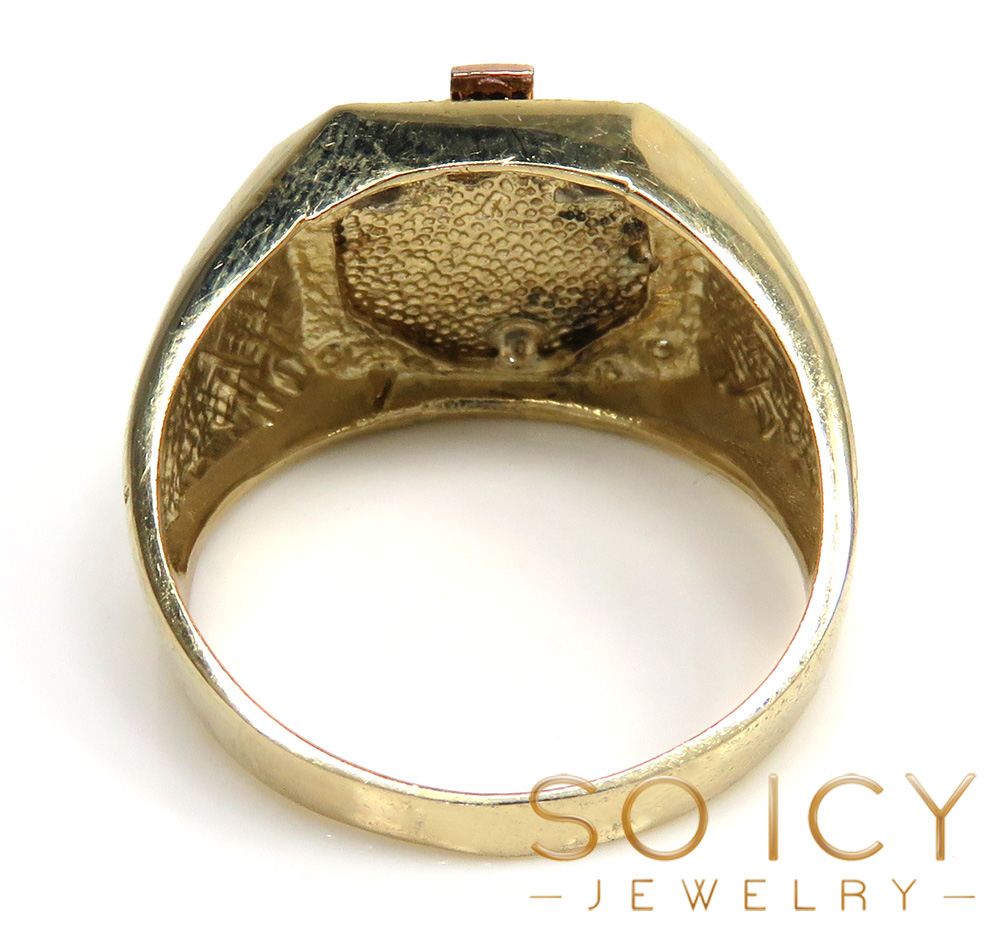14k tri color gold cz hanging jesus cross ring 0.15ct