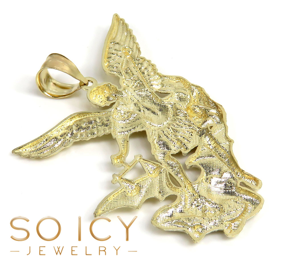 10k yellow gold light angel vs demon large pendant  - Image 3