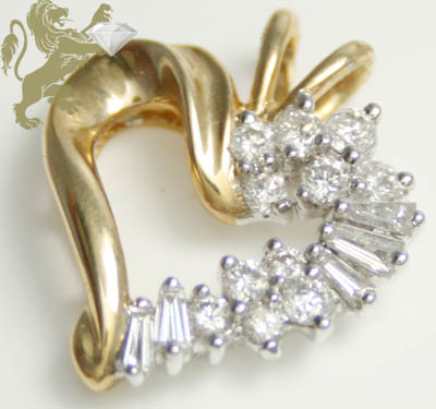 1.02ct 14k solid yellow gold round & baguette diamond 