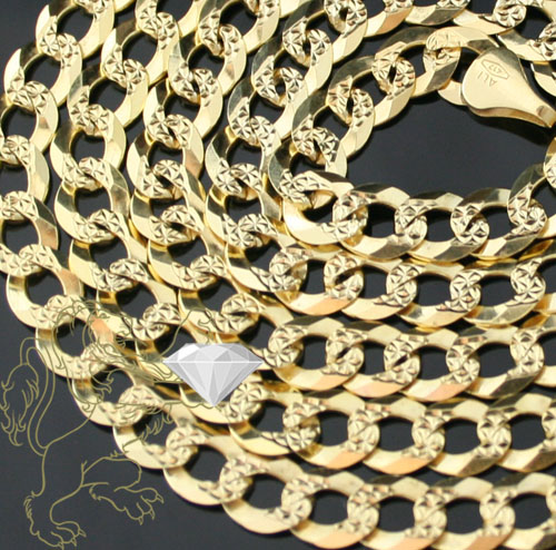 10k yellow gold cuban yellow pave chain 22 inch 7mm
