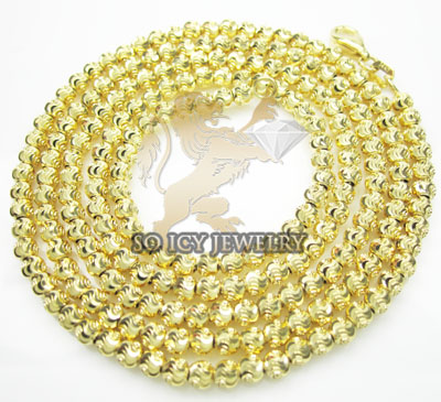 14k yellow gold diamond cut ball chain 16-30 inch 3 mm