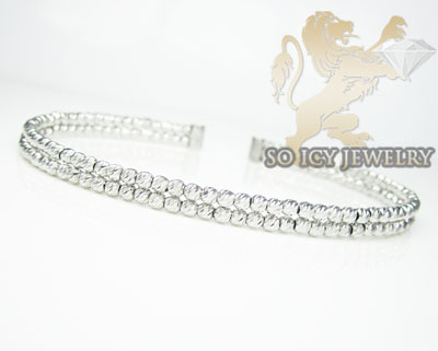 Ladies 14k white gold fancy 2 row bangle bracelet