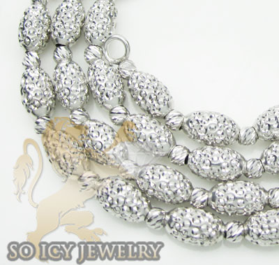 Ladies 14k white gold diamond cut oval bead necklace 4mm 16-24 inch