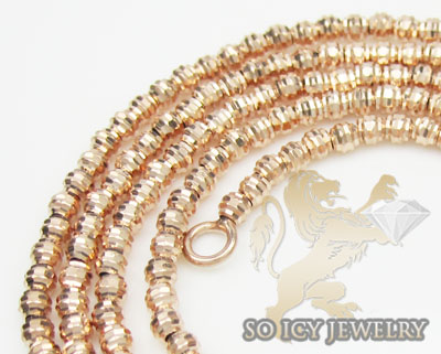 Ladies 14k  rose gold diamond cut bead necklace 1.8mm 16-24 inch