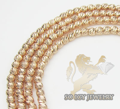 Ladies 14k rose gold diamond cut ball necklace 2mm 16-24 inch
