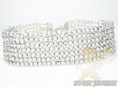 7 row 14k white gold diamond cut bead italian gold bracelet - Image 1