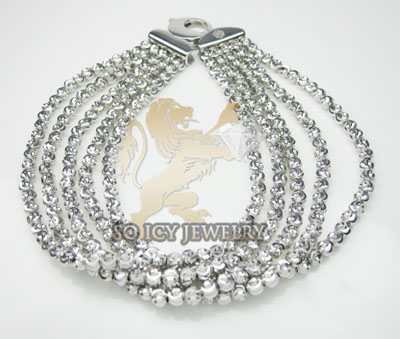 5 row 14k white diamond cut bead italian gold bracelet