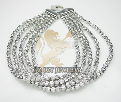 5 row 14k white diamond cut bead italian gold bracelet