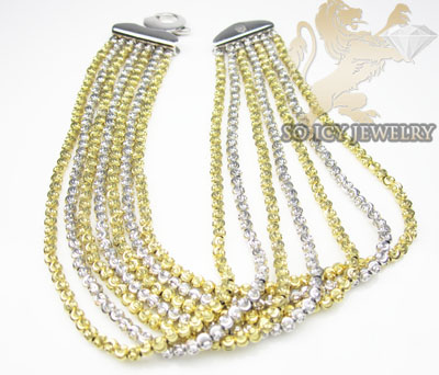 7 row 14k two tone diamond cut bead italian gold bracelet - Image 1