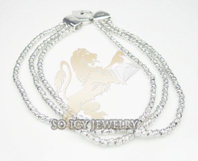 3 row 14k white diamond cut bead italian gold bracelet - Image 1