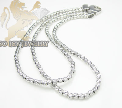 2 row 14k white diamond cut bead italian gold bracelet - Image 1