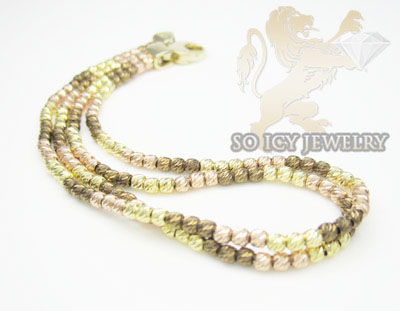 2 row 14k chocolate & pink bead diamond cut italian gold bracelet