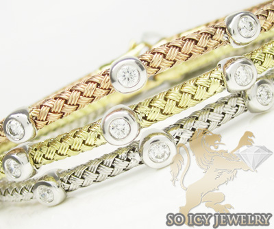 14k white gold basket weave round diamond bracelet 0.46ct