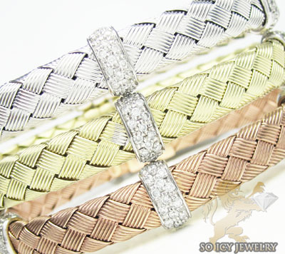 14k white gold basket weave round diamond bracelet - Image 1