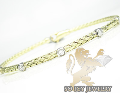 14k yellow gold basket weave round diamond bracelet 