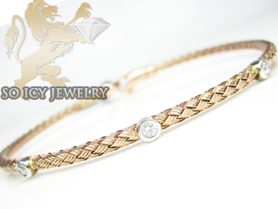 14k rose gold basket weave round diamond bracelet - Image 1