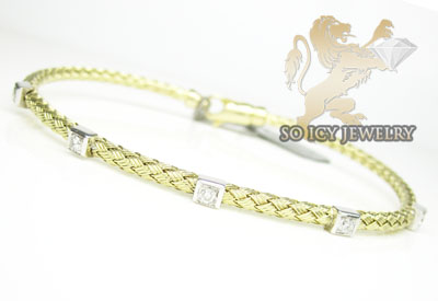 14k yellow gold basket weave round diamond bracelet