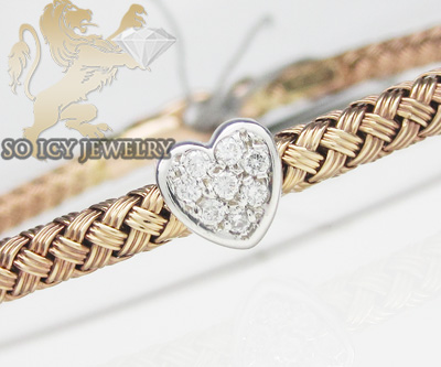 14k rose gold basket weave diamond heart bracelet