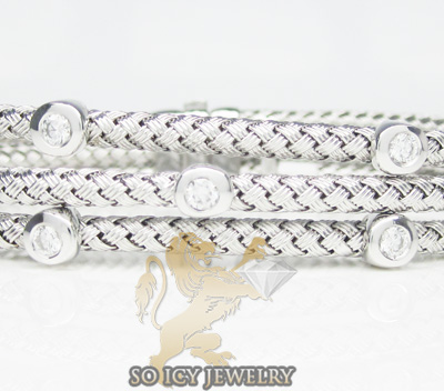 14k white gold basket weave round diamond bracelet