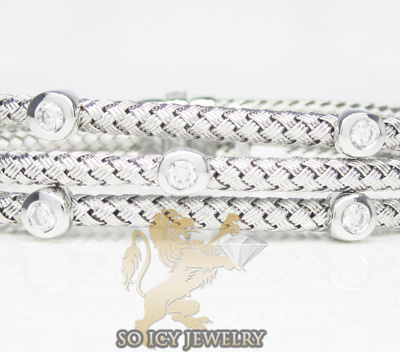 14k white gold basket weave round diamond bracelet - Image 1