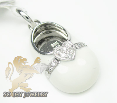 14k white gold white enamel diamond baby shoe pendant 0.07ct