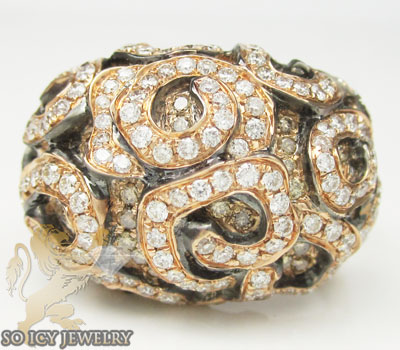 Ladies 18k rose gold white and chocolate diamond swirl ring 1.95ct