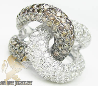 Ladies 18k white gold champagne & white diamond double loop band 4.31ct