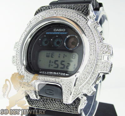 Mens diamond black & white g-shock watch 4.00ct