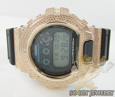 Mens diamond rose silver g-shock watch 0.15ct
