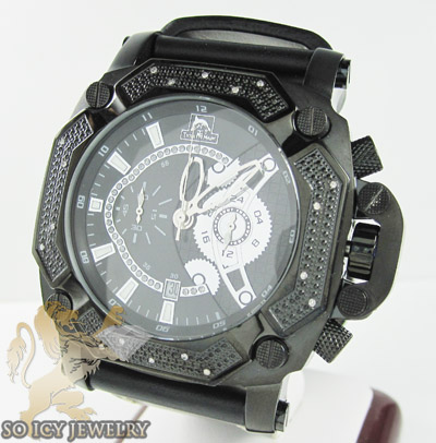 Mens diamond techno master black stainless steel super xl watch 0.20ct