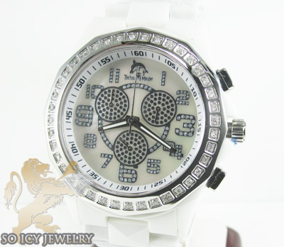 Mens techno master diamond white ceramic watch 1.00ct