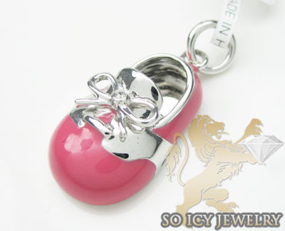 Diamond baby shoe pendant 14k white gold hot pink enamel 0.01ct