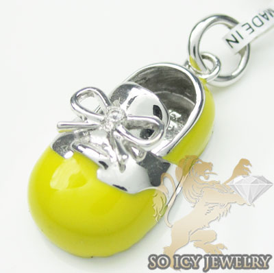 Diamond baby shoe pendant 14k white gold yellow enamel 0.01ct