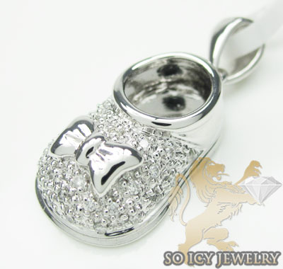 Diamond baby shoe pendant 14k white gold 0.16ct