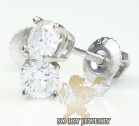 Unisex 14k white gold round diamond studs 0.67ct