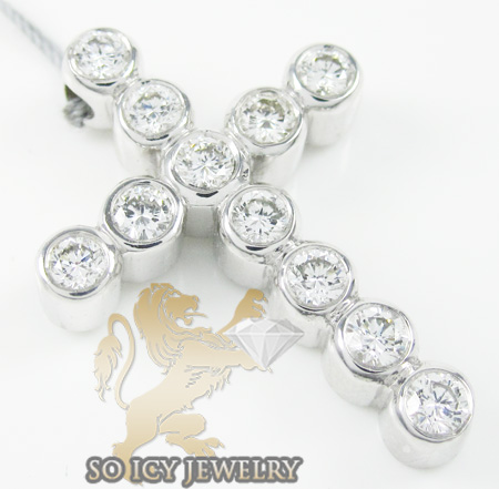 Ladies 18k white gold 11 stone diamond bezel cross 0.90ct