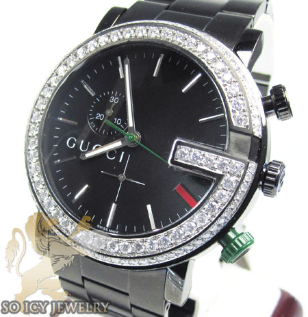 Diamond gucci g watch black stainless steel 3.75 ct