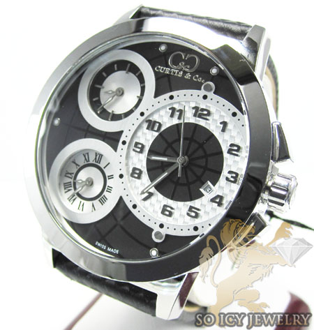 Curtis & co white stainless steel mens watch 3 time zone