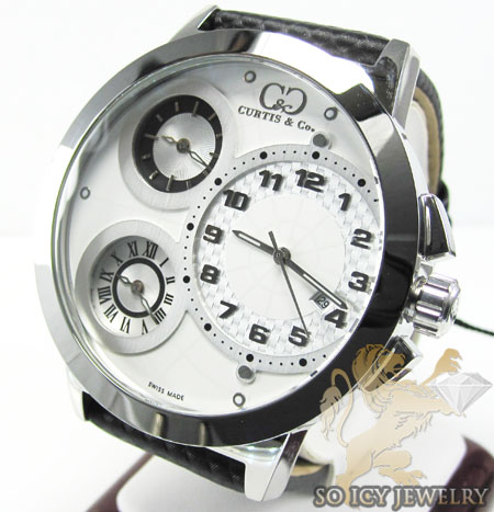 Curtis & co white stainless steel mens watch 3 time zone - Image 1