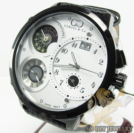 Curtis & co black stainless steel mens watch 3 time zone - Image 1