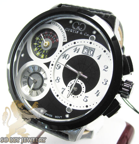 Curtis & co black stainless steel mens watch 3 time zone - Image 1
