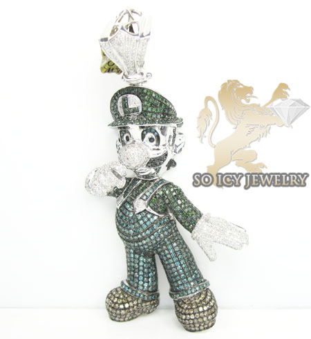 Luigi green diamond 14k white gold pendant 7.00ct